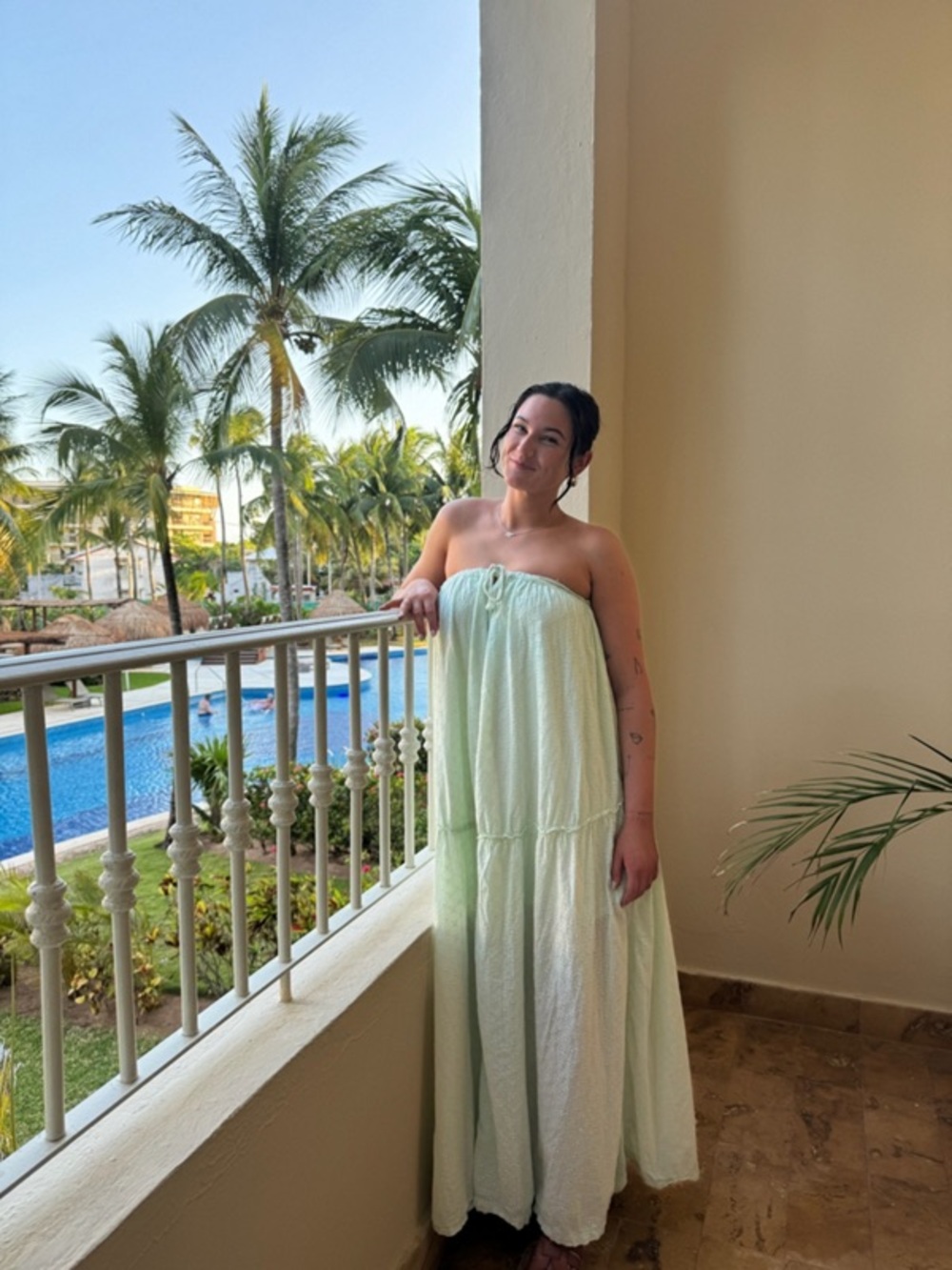 Free People Opal Maxi Dress‎ Eyelet Green Strapless Sundress Vacation Large